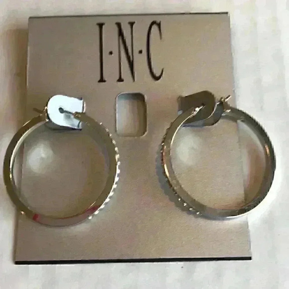 INC new Silver Tone Crystal Hoop Earrings - Picture 2 of 7